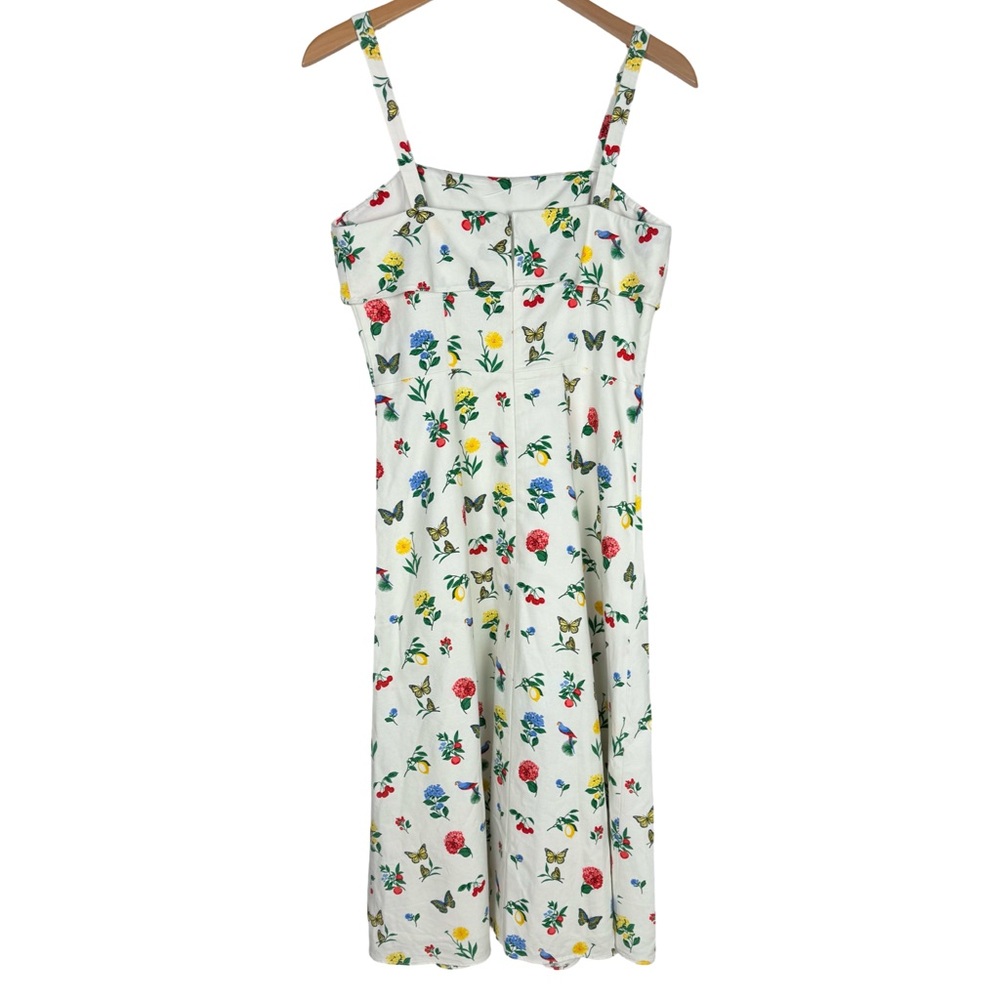 Ann Taylor Botanical Midi Flare Dress Parrots Butterflies Sun Dress Cottagecore - Picture 4 of 11